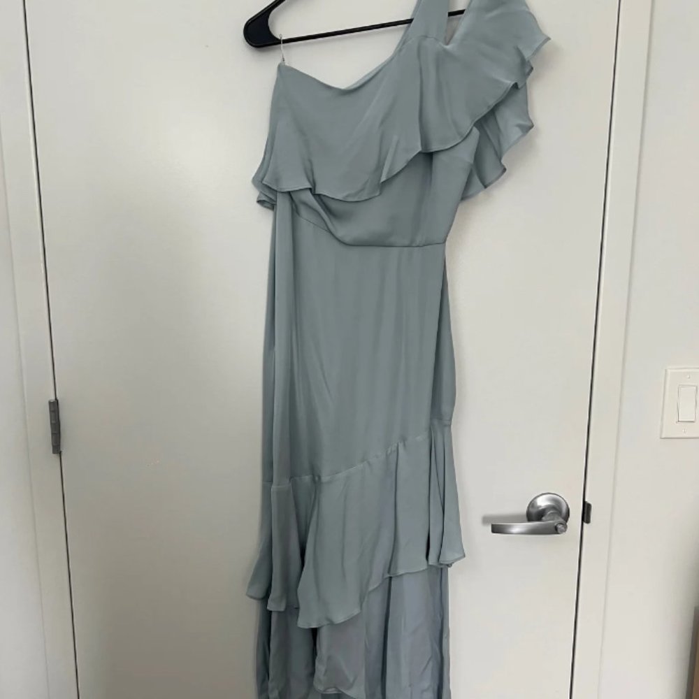 One Shoulder Ruffle High Low Silk Dress